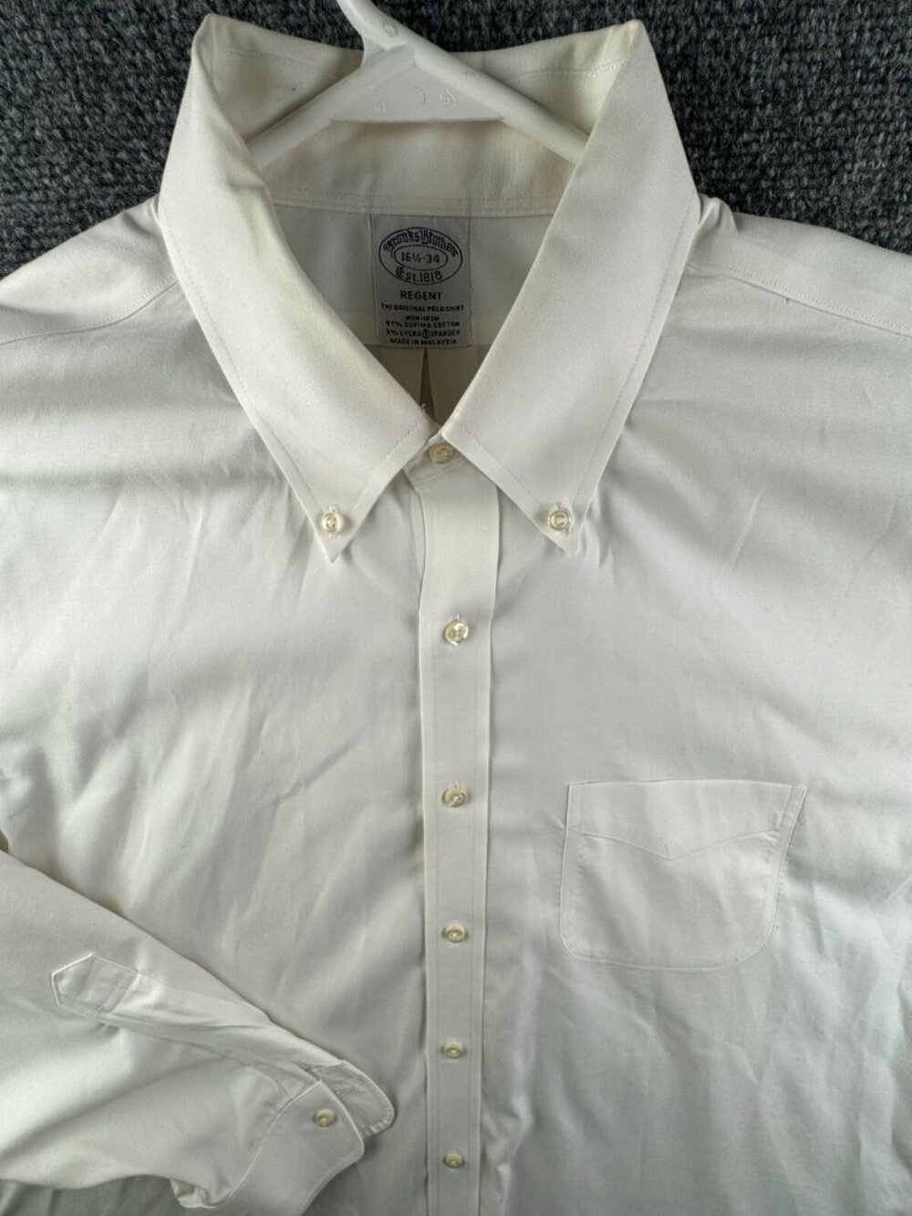 Brooks Brothers Button Up Shirt Cotton Stretch Spandex White 16.5 34 Regent Men